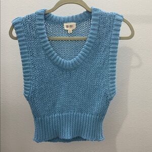 BiBi Sky Blue Sleeveless Cropped Sweater Top